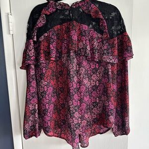 Black and Pink Ruffled Blouse